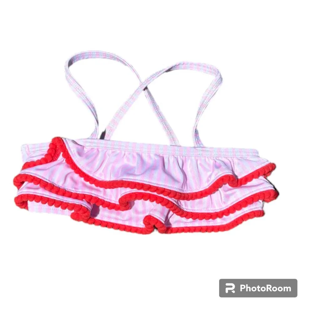 Cat & Jack Toddler‎ Girl's Striped Red Pink and White Ruffle Bikini 3T
